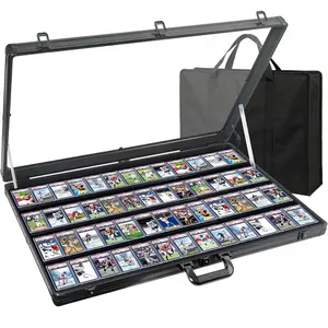 Aluminum Card Display Case 34''x22'' - Portable Trade Show Card Case with Lock for Collectible Sports Cards, Graded Slabs, and Memorabilia - Secure Professional Exhibition Box (52 Card Slots) - Black