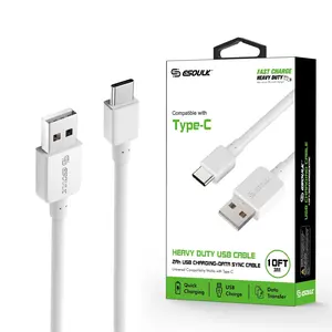 ESOULK 10FT Heavy Duty USB Cable 2A For Type-C