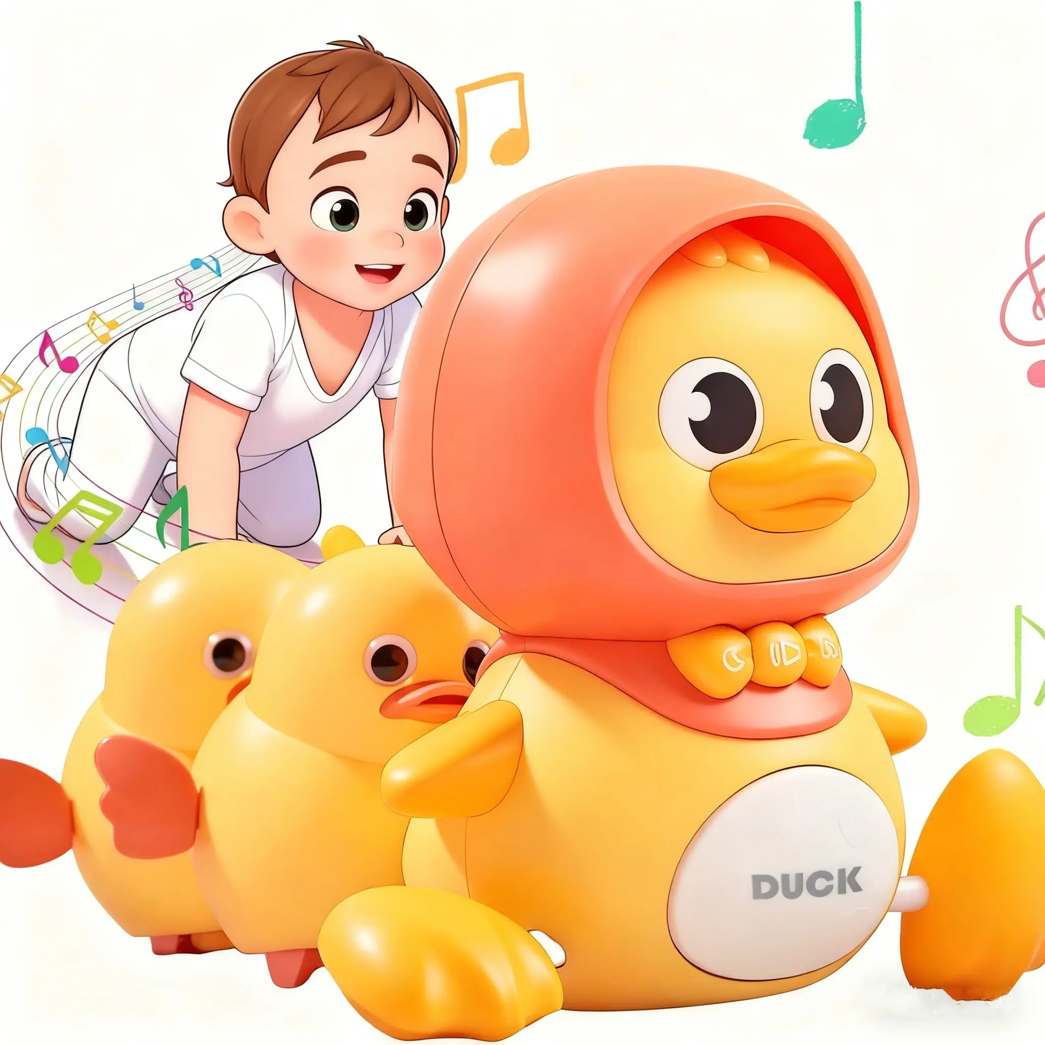 Cute Colorful Musical Light-Up Dancing Swing Duck Crawling Toys Set - 1 Large & 2 Small Unisex Animal Figures, 0-3 Years Tummytime Early Educational Science & Technology Toys for Children Development, Screen Time-Reducing Wonderful Gift