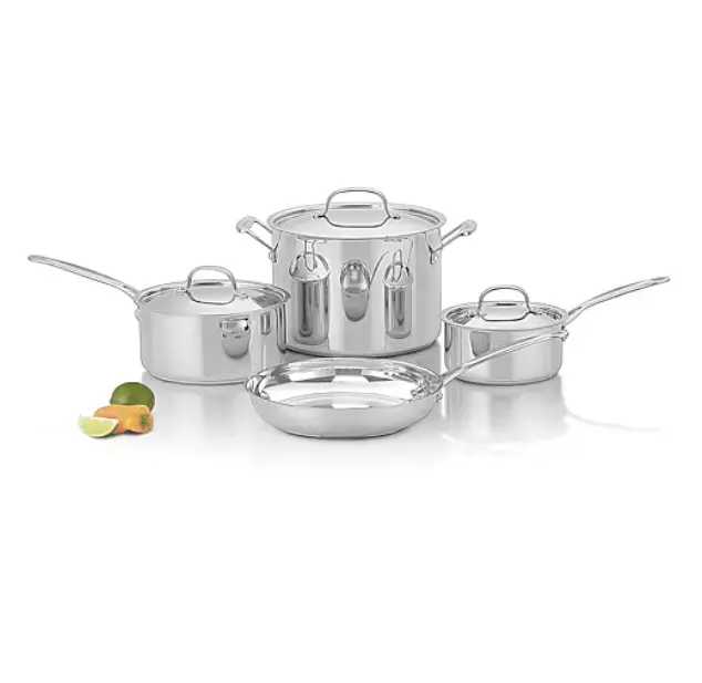 Cuisinart Chef's Stainless Steel 7-Piece Cookware Set, Durable Pots and Pans with Lids, Saucepan, Skillet & Stockpot, Professional Kitchen Cooking Set for Sautéing, Frying, Boiling & Everyday Meals