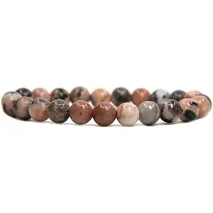 Natural Pink Zebra Jasper Gemstone 8mm Ball Beads Stretch Bracelet 7" Unisex