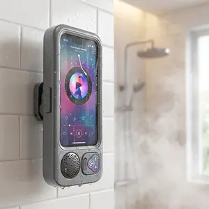 Bathroom shower waterproof phone holder Bluetooth speaker 360°Rotation touch screen mobile phone box watch movie listening music