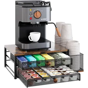 K Cup Holder - 60 Capsule Capacity 2 Tier Sliding Pods Storage Drawer with Disposable Cups & Lids Holder, Coffee Bar Station Organizer for Countertop, Black