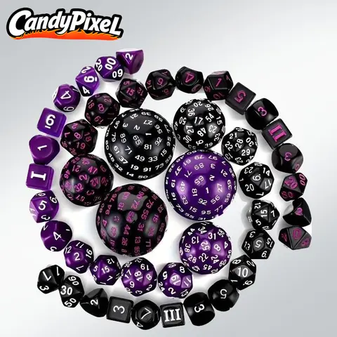 3 Sets of Complete D3-D100 Polyhedral Dice, Including 100-Sided Dice - Vibrant Purple & Black Acrylic Dice for Role-Playing Tabletop Games and Parties, Party Game Essentials Vibrant Dice Set Durable