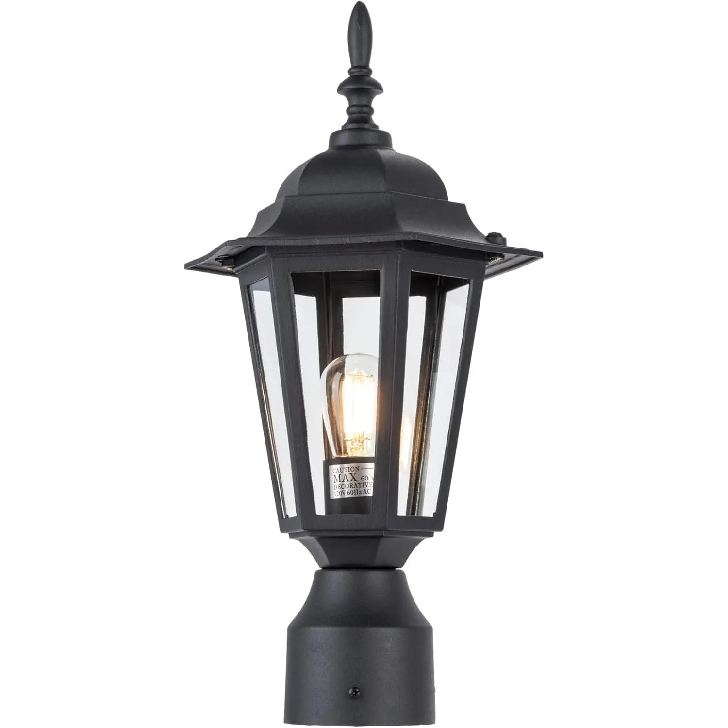 16 Inch Outdoor Lamp Post Light Fixture, Exterior Pole Lantern with Clear Glass, Hardwired Aluminum Post Lighting for Driveway Garden Yard, Matte Black, 1-Pack