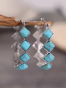 Women's Boho Style Turquoise Texture Design Hoop Earrings (1 Pair), Fashion Retro Hoop Earrings for Women & Girls, Trendy All-match Vintage Jewelry As Birthday Gift, Copper Craftsmanship, Bohemian Influence