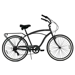 Tracer Bora 26 Inch 7 Speed Beach Cruiser Bikes for Men with Rear Rack - Matte Black