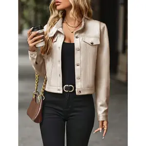 Vintage-Inspired Long Sleeve Suede Jacket for Women - Chic Stand Collar with Front Buttons, Soft Deer Texture, Ideal for Spring/Fall Fashion, Versatile Jacket| Vintage Jacket| Delicate Craftsmanship, Suede Jacket