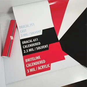 COMMERCIAL OUTDOOR VINYL Sample Pack 12" x 24" x 3 - ORACAL 751 White / 651 Black / BRITELINE Red