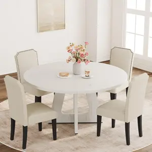 YJ-Garvee 1 Round Dining Table Set, 47-Inch (120 cm) Diameter, Wooden Top and Legs with Stable Cross Pedestal Base, Rustic Farmhouse Style, Seats 4 to 6, Ideal for Kitchen, Dining or Living Room,Various colours