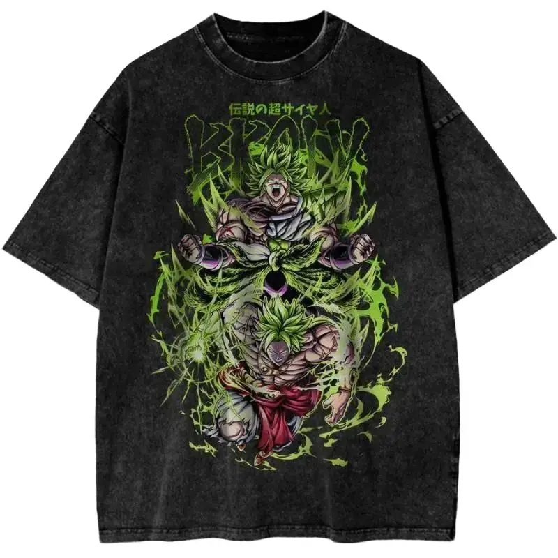 Dragon Ball Broly Vintage Graphic Tshirt, Unisex Oversized Streetwear Tee in 100% Cotton with a Double-Sided Acid Wash Print