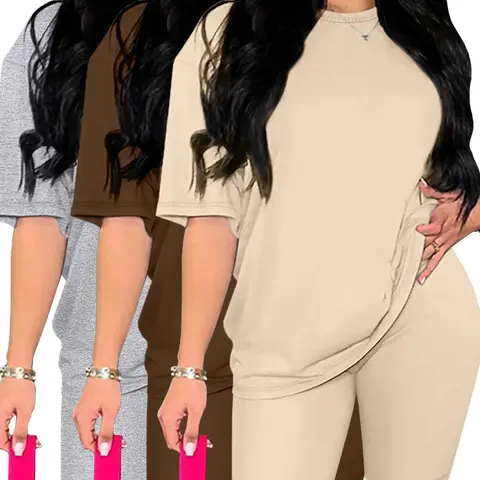 Women's Casual Everyday Basic Slim-Fit Short Sleeve Top + Tight Shorts Set, Summer Sets Casual, Plain Color, Crop Length, Ideal for Spring Summer Fall, Outdoor & Home Wear, Casual Chic Set