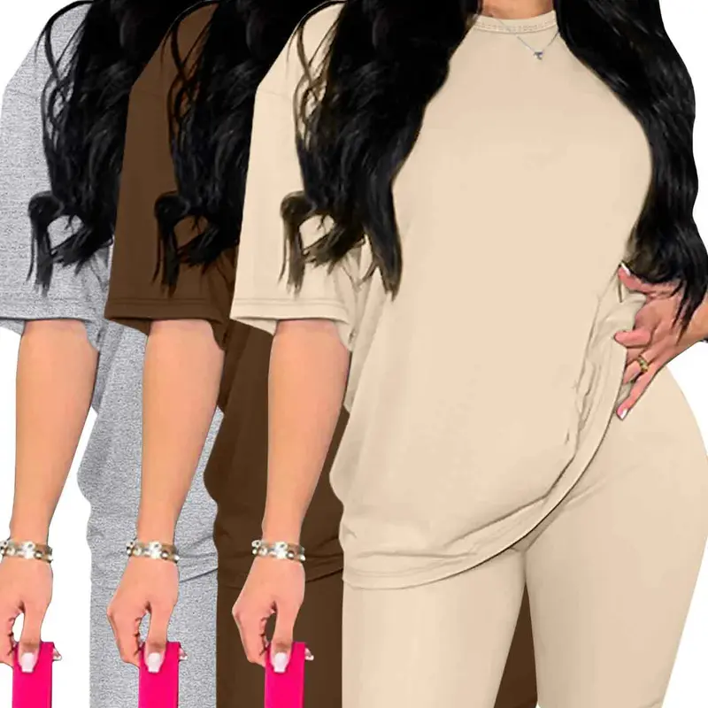Women's Casual Everyday Basic Slim-Fit Short Sleeve Top + Tight Shorts Set, Summer Sets Casual, Plain Color, Crop Length, Ideal for Spring Summer Fall, Outdoor & Home Wear, Casual Chic Set
