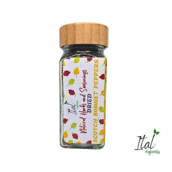 Ital Organics Dried Scotch Bonnet Pepper Spice Flavor Natural - Hand-Picked, Sun-Dried, Resealable Package, Perfect for Caribbean Cuisine - Vegetable