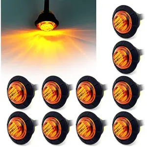 10x 3/4" Round LED Clearence Light Front Rear Side Marker Indicators Light for Truck Car Bus Trailer Van Caravan Boat, Taillight Brake Stop Lamp (Amber, 12V)