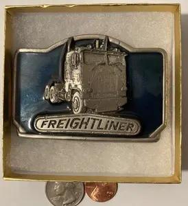 Vintage 1978 Metal Belt Buckle, Freightliner, Enamel, Truck, Trucking, 18 Wheeler, Over the Road, Nice Design, 3 1/2" x 2 1/4", Heavy Duty