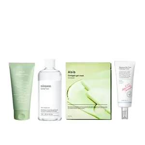 Calabasas Cosmetics Heartleaf Calming Routine Bundle - 4-Step System for Acne-Prone, Oily & Sensitive Skin with Abib Foam Cleanser, Mixsoon Toner, Axis-Y Cream, & Collagen Gel Masks