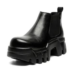 Black Goth Chelsea Boots Punk Chunky Platform Ankle Boots Round Toe Non Slip High Heel Short Boots for All Seasons Gothic Design Chunky Platform Thick Heel Lace Up Closure