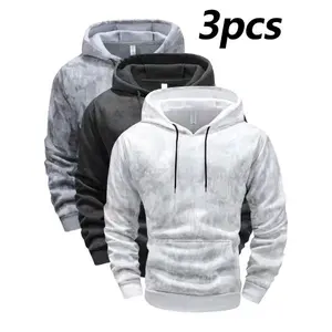 3 Piece Men's Hoodie Set - Fleece Lined, Adjustable Drawstring Hood, Pocket Design, Ink Splash Vintage Style, Suitable for Team Building Activities, Gym, Outdoor Training, Hiking Trips, Casual Wear, Comfortable & Durable, A Must-Have for Youthful Students