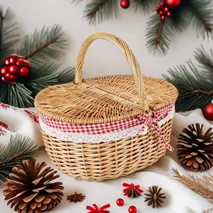 An excellent container for storing items is a handcrafted wicker storage basket, lined with linen, equipped with a removable tablecloth, with handles and a lid, perfect for storing snacks, tableware, toys, and flowers