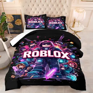 Roblox printed pattern blanket bedding set with cotton, including 1 blanket and 1 or 2 pillowcases without core, suitable for home or dormitory decoration, very suitable for holiday gifts