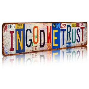 Vintage "In God We Trust" Metal Hanging Aluminum Wall Decor Street Sign, 16x4 In, Home & Room Decor Supplies Plaque