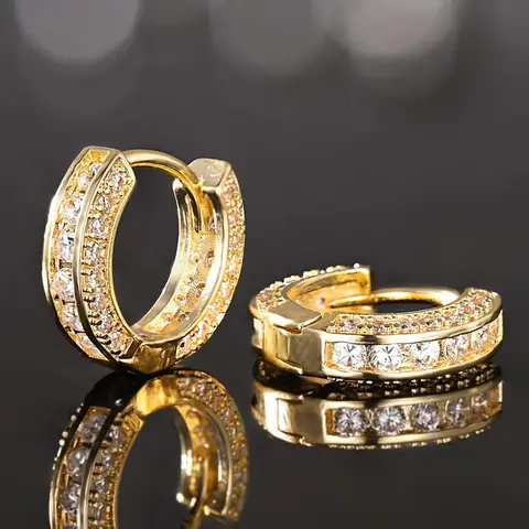 14K Gold-Plated Hypoallergenic Earrings Hoops - Unique Design Earrings for Adults, Casual & Anniversary Wear, Men's Hip Hop Costume Jewelry with Sparkle Circular Accent