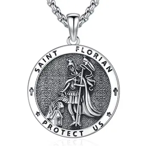 Thanches St. Florian Firefighter Necklace 925 Sterling Silver Pendant for Men Women Amulet Jewelry Gift for Protection Patron Saint of Firefighters Symbolise Courage Safety Gift
