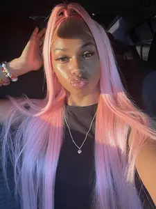 13X6 Pink Lace Front Wig for Women Long Straight Hair 180% Density Free Part Frontal Lace Wigs Glueless Heat Resistant Fiber Soft Hair Replacement Wigs for Daily & Party Use 28 Inch