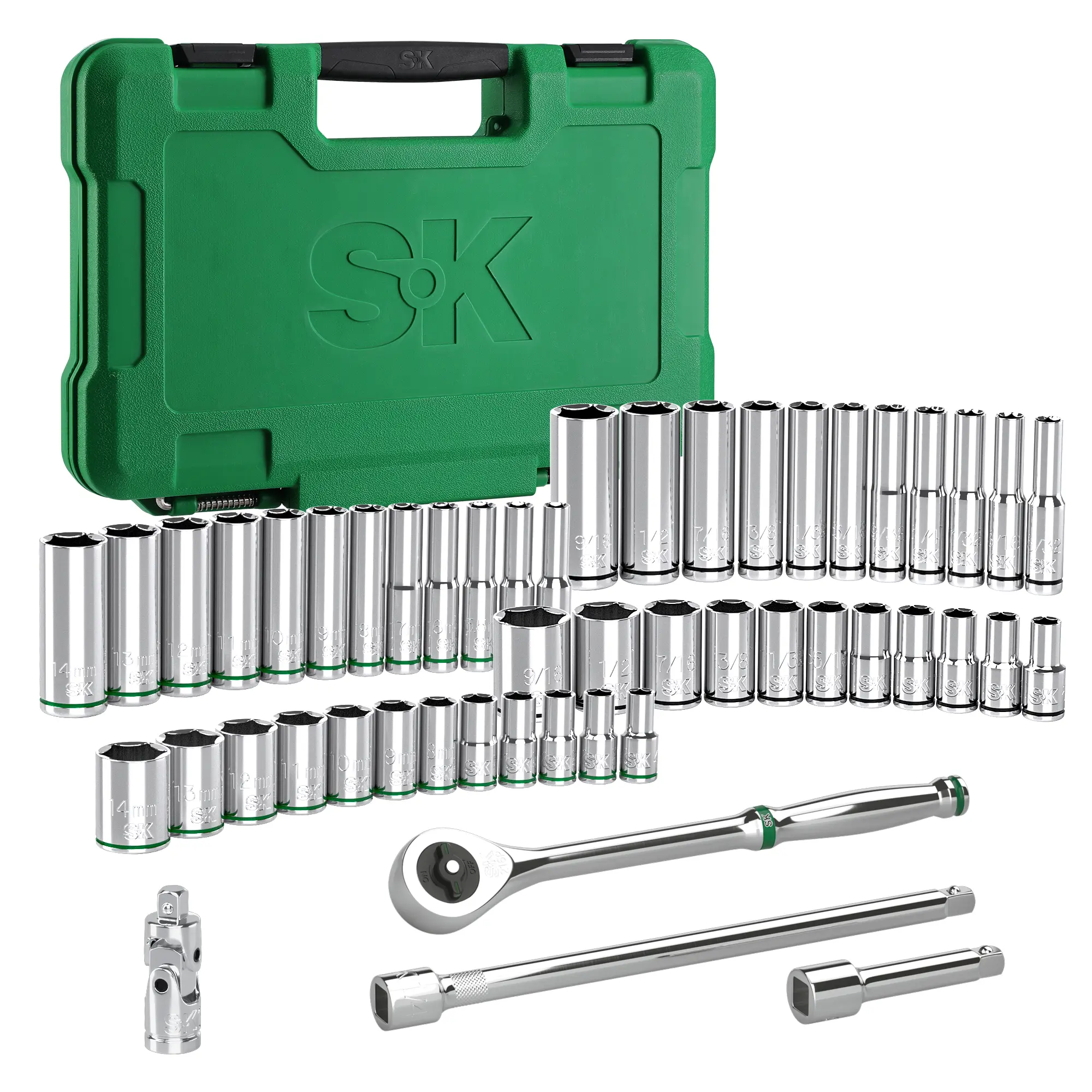 #fathersdaygift SK Drive Socket Set with 216-P Quick-Release Ratchet, SAE & Metric, SuperKrome Finish, Premium CR-V Construction, with Storage Suitcase