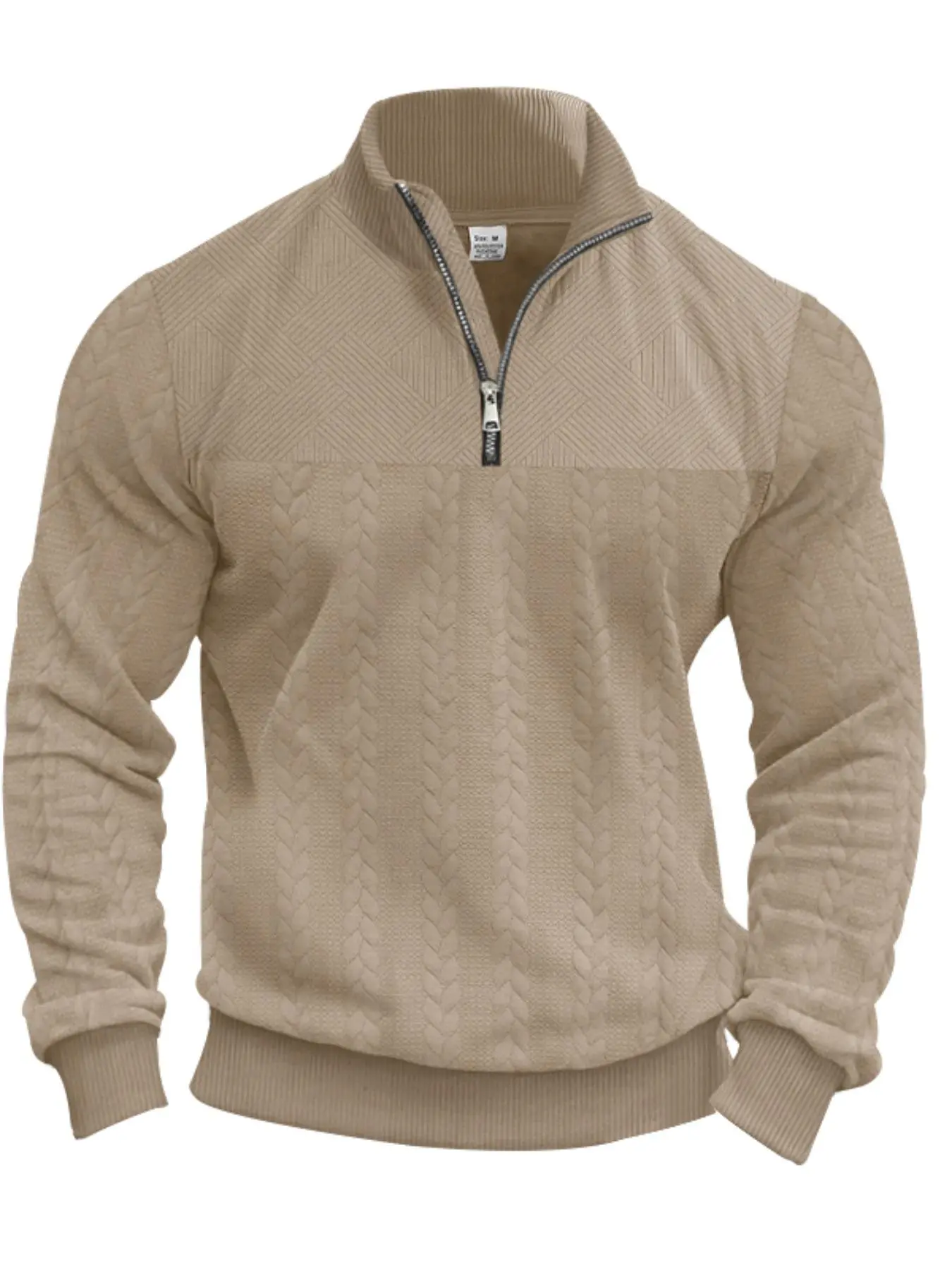 Men's Heavyweight Jacquard Pullover Sweatshirt, New Fabric Upgrade, Spring & Fall Casual Stand Collar Zipper Top, Loose Fit Long Sleeve