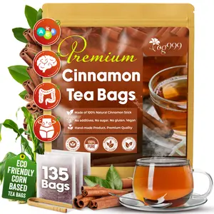 【FreshDrinkUS】 Premium 135 Turmeric Cinnamon Tea Bags, 100% Natural, Blend of Turmeric, and Cinnamon. Made with Natural Material Tea Bags. No Sugar. No Caffeine. Vegan.