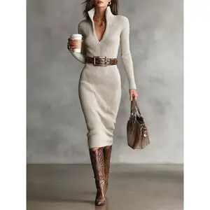 Full Size Ribbed Knit Turtleneck Sweater Dress Plus Size