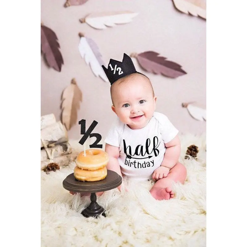 the proper peony birthday dress It's My Half Birthday Cupcake Cotton Baby Onesie – Glad Mumma main image 1