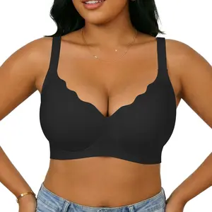 Women's Black Jelly Bra slight push Up No Underwire T-Shirt Bra Seamless Comfortable Soft Wireless Basic Bridal One Piece Minimalist Everyday Wear with Adjustable Straps Vneck Breathable bra Womenswear
