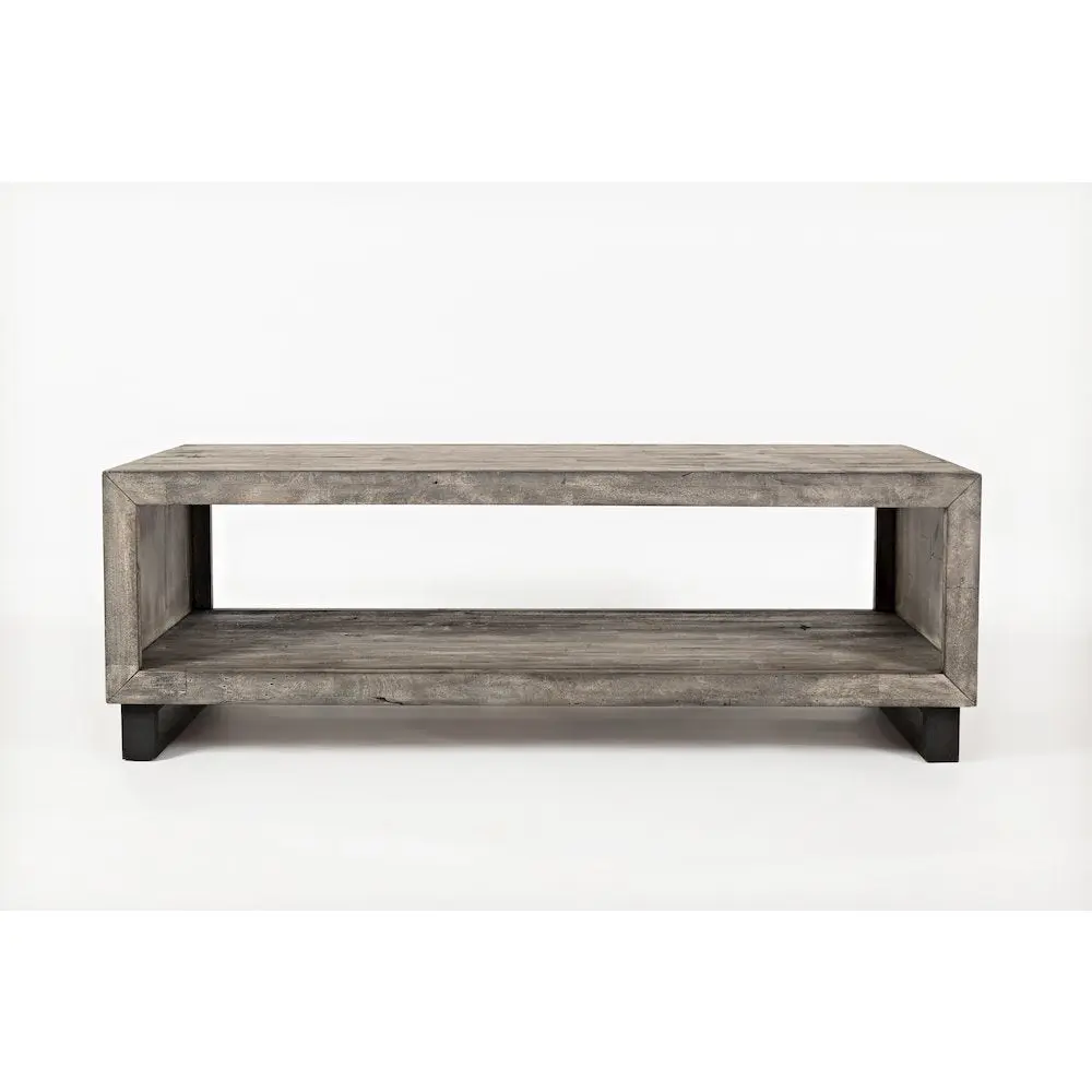 56-Inch Rustic Industrial-Modern Distressed Solid Wood Coffee Table - Rectangular Single Unit, Weathered Grain, Lower Profile, Simple Style, Enduring Everyday Use, Indoor Living Room Furniture for Natural Wood Aesthetic