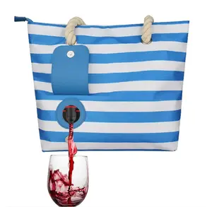 Vapanda Tote Beach Bag - Canvas Wine Purse with Hidden Spout and Dispenser Flask for Wine Lovers. Holds and Pours 2 Bottles of Wine for Traveling, Concerts, and Bachelorette Party
