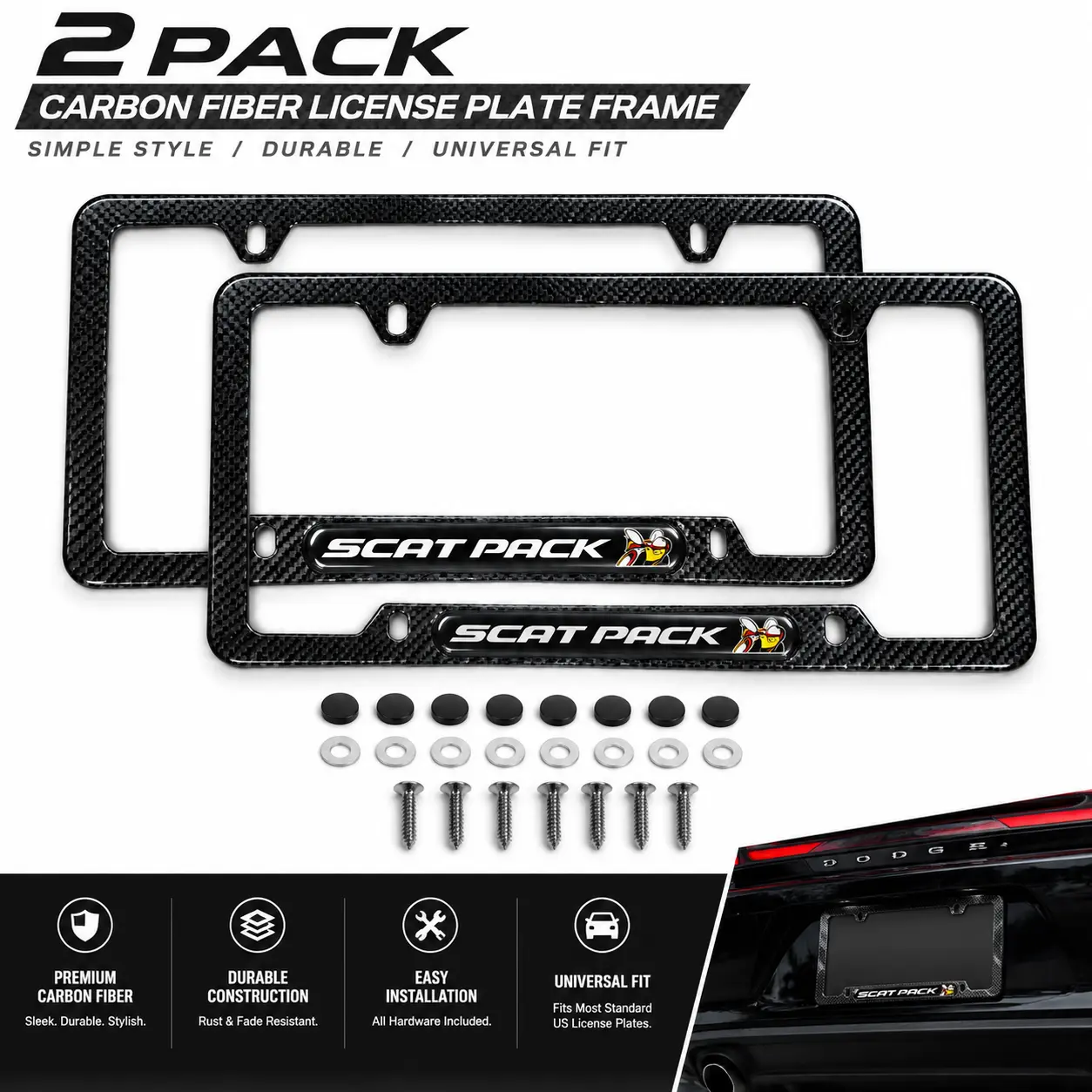 High performance car fan carbon fiber license plate holder | Black stainless steel, fade resistant,High quality stainless steel license plate