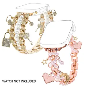 Fashion Pearl Beaded Bracelet & Chain Bracelet, Stylish Chain Cute Watch Band, Smart Watch Straps for iWatch Series 9 8 7 6 5 4 3 2 1 SE Ultra, Women's Fashion Watch Accessories, Smart Watch Accessories, Wearable
