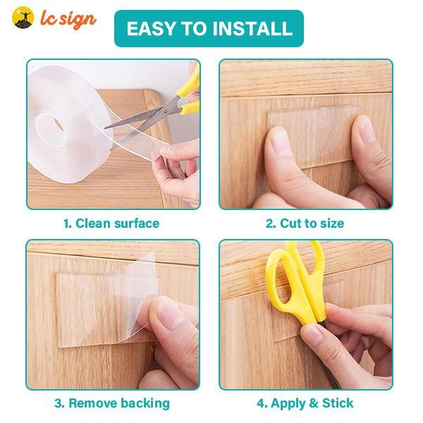 LC SIGN Heavy Duty Double Sided Nano Tape, Holds 18 lbs, Extra Strong Clear Adhesive Tape for Wall & Home Decor, Washable, Reusable & Damage-Free (1.96" x 9.84 ft)