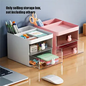 Cute Pen Holder Storage Box for Girls, Multi-Functional Large Capacity Desk Organizer, Stationery and Cosmetics Storage Box