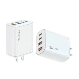 40W US-Style Travel Adapter with USB-C,USB-C European Charger with 4 Ports (2x Type-C + 2x USB-A) Wall Charger Compatible for iPhone 17/16/15/14/13/12/11 Pro Max/X/8, Samsung Galaxy Ultra/S23/S23+/S22/S22+/S21 Ultra/S20/S10+/S9/S8/Z Fold 3/A53/5 /Android