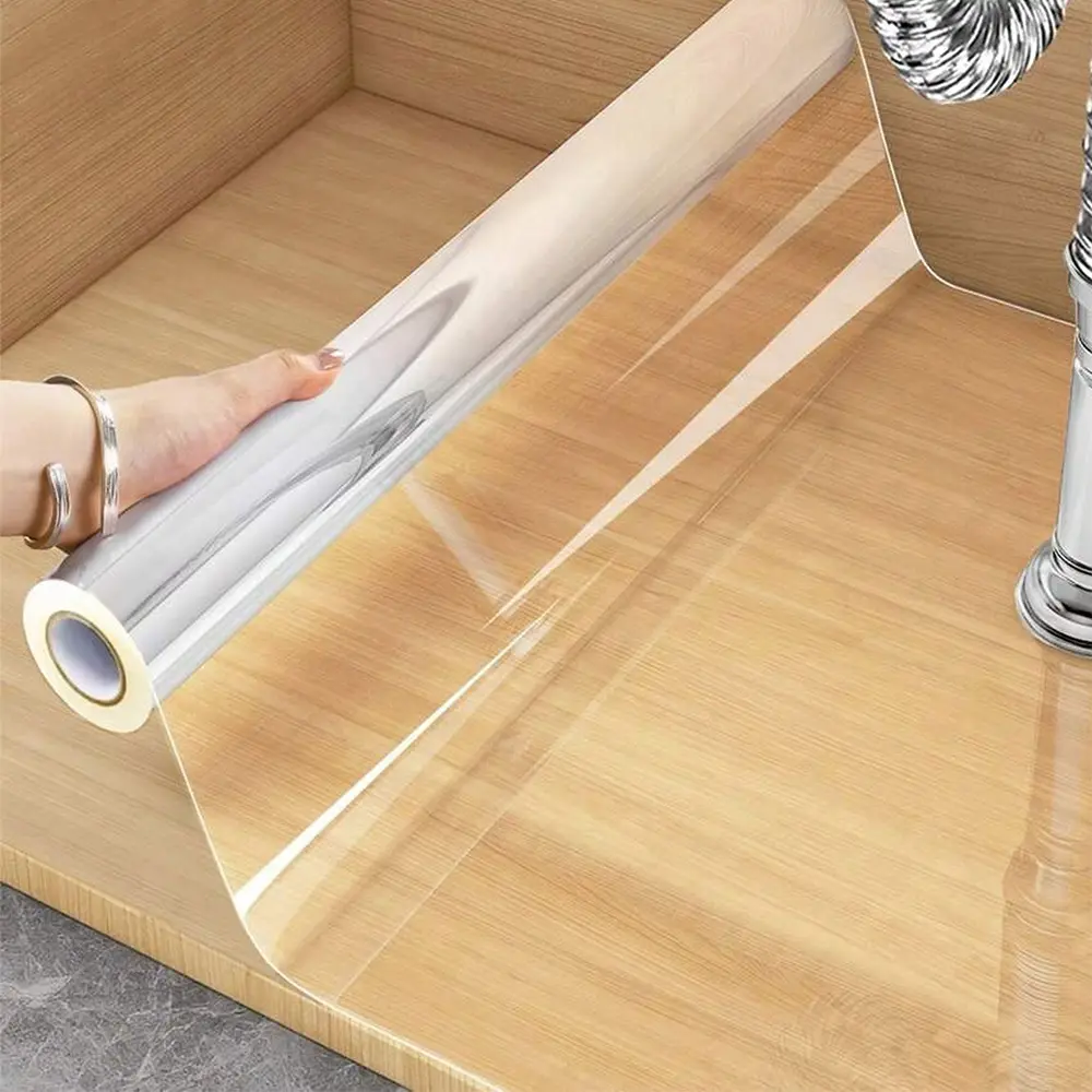 Extra-Thick Transparent Wall Protection Film, Waterproof PVC, Mildew-Proof and Stain-Proof Self-Adhesive Cover for Interior Walls, Living Room, Bedroom, Kitchen and Dining Table, Glossy Removable Cuttable Sticker