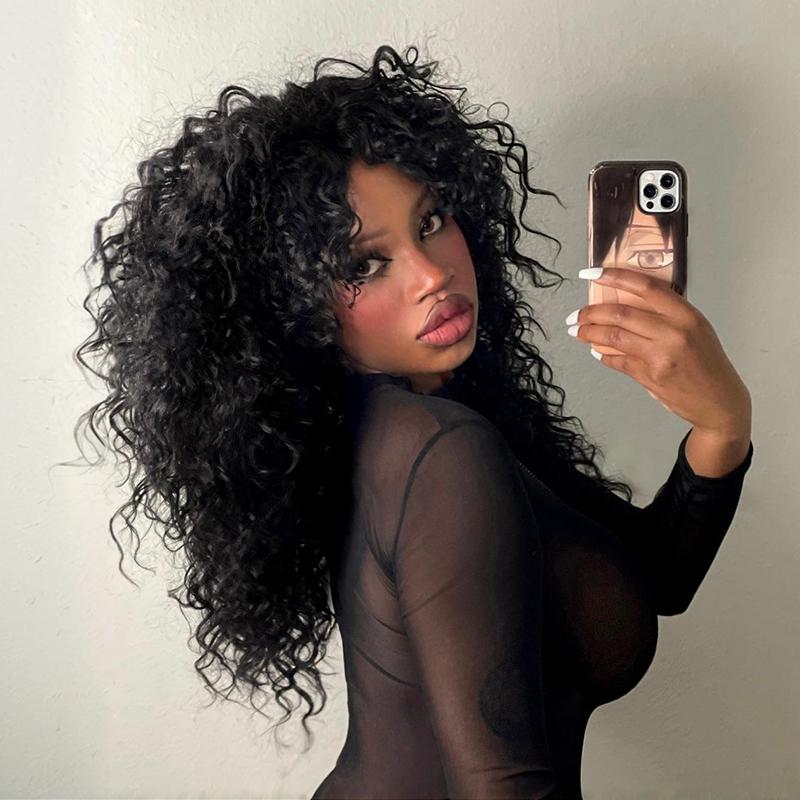 [Blend] Frodio Veralux™ Blend Human Hair Curly Wig With Bangs- Effortless Shaggy Waves Big Hair Curly Hair Wig Ready To Wear TikTokShopBlackFriday