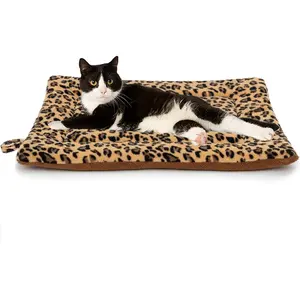 Self-Heating Pet Mat - Leopard Print Winter Cat Bed, Thermal Self-Warming & Machine Washable, Cozy Flannel Pad for Cats & Small Dogs, No Electricity Needed