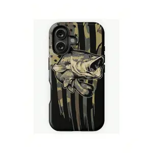 Glittercutie Camo US Flag Bass Fishing Phone Cases Phone Cover Hard Case Tough 2-Piece Phone CaseSuitable For IPhone 17 Air