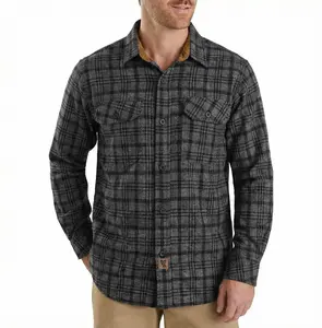 Ghost Throttle Men's Dark Truffle Long Sleeve Plaid Button Down Casual Flannel Shirt, Corduroy Collar & Cuffs