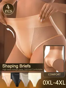 Plus Size High Waisted Shaping Briefs 4 Pcs – Women’s Mesh Panel Triangle Panties Underwear with Tummy Control, Soft Stretch Lightweight Breathable Fabric for Everyday Comfort & Light Tummy Control Fabric for Comfortable Everyday Wear, Fit, OXl-4XL