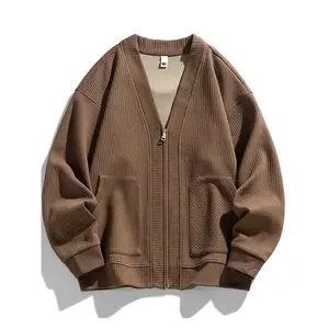 Autumn Men Jacket Coat Pockets Cardigan Sweater Oversize Black Zipper Loose Male Business Simple Thin Menswear Knitwear