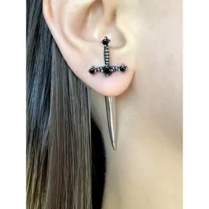 Artificial Crystal Decorated Gothic Sword Stud Earrings, 1 Pair Vintage Punk Jewelry for Women for Party, Daily Clothing Decor, Trendy All-match & Exquisite Jewelry for Birthday Gift, Cross Dangle Earring